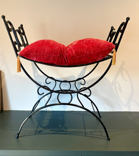 Red upholstered vanity stool - red,